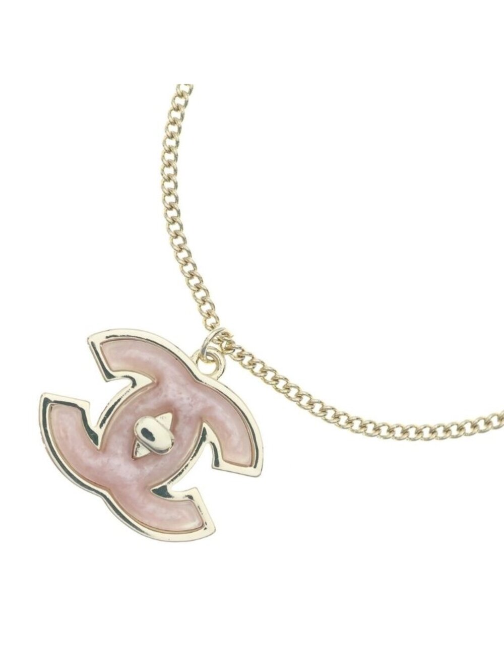 Chanel CC Logo Pendant Chain Gold Pink